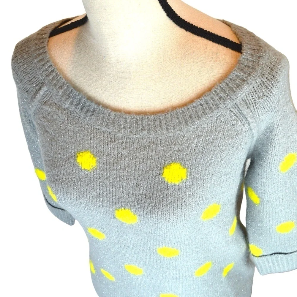 Arizona Jeans Soft Light Grey Silver Half Sleeve Pullover Round Neck Dot Sweater